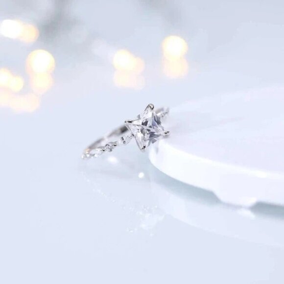 925 Sterling Silver CZ Band Ring – Princess Cut Women’s Jewelry - Picture 2 of 5